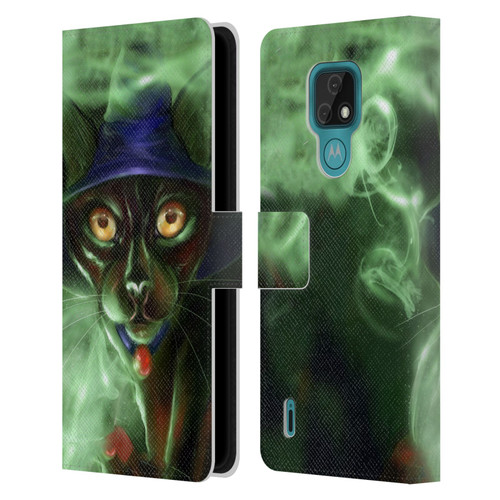 Ash Evans Black Cats Conjuring Magic Leather Book Wallet Case Cover For Motorola Moto E7