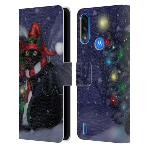 Ash Evans Black Cats Yuletide Cheer Leather Book Wallet Case Cover For Motorola Moto E7 Power / Moto E7i Power