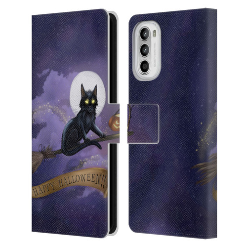 Ash Evans Black Cats Happy Halloween Leather Book Wallet Case Cover For Motorola Moto G52