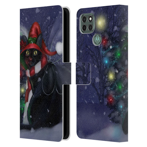 Ash Evans Black Cats Yuletide Cheer Leather Book Wallet Case Cover For Motorola Moto G9 Power