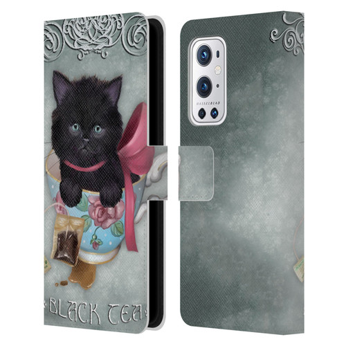 Ash Evans Black Cats Tea Leather Book Wallet Case Cover For OnePlus 9 Pro
