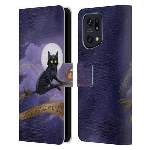 Ash Evans Black Cats Happy Halloween Leather Book Wallet Case Cover For OPPO Find X5 Pro