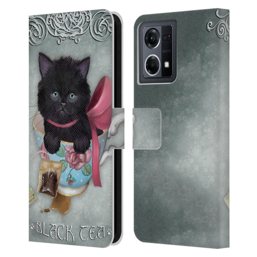 Ash Evans Black Cats Tea Leather Book Wallet Case Cover For OPPO Reno8 4G