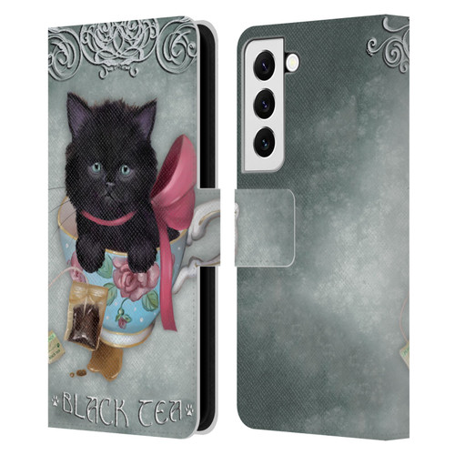 Ash Evans Black Cats Tea Leather Book Wallet Case Cover For Samsung Galaxy S22 5G