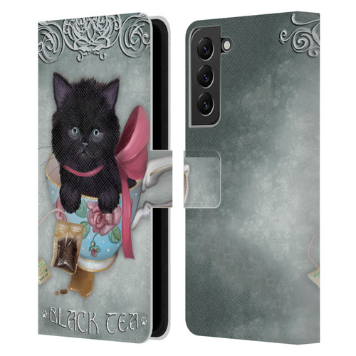 Ash Evans Black Cats Tea Leather Book Wallet Case Cover For Samsung Galaxy S22+ 5G