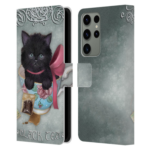 Ash Evans Black Cats Tea Leather Book Wallet Case Cover For Samsung Galaxy S23 Ultra 5G