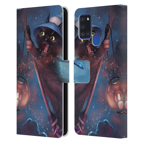 Ash Evans Black Cats 2 Magical Leather Book Wallet Case Cover For Samsung Galaxy A21s (2020)