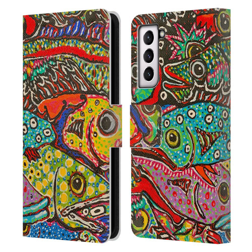 Mad Dog Art Gallery Assorted Designs Many Mad Fish Leather Book Wallet Case Cover For Samsung Galaxy S21 5G