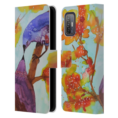 Sylvie Demers Birds 3 Kissing Leather Book Wallet Case Cover For HTC Desire 21 Pro 5G