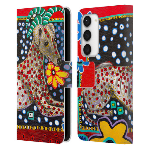 Mad Dog Art Gallery Dogs 2 Greyhound Leather Book Wallet Case Cover For Samsung Galaxy S23 5G