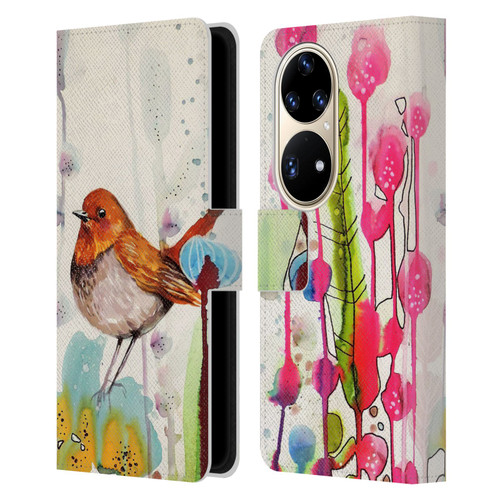 Sylvie Demers Birds 3 Sienna Leather Book Wallet Case Cover For Huawei P50 Pro