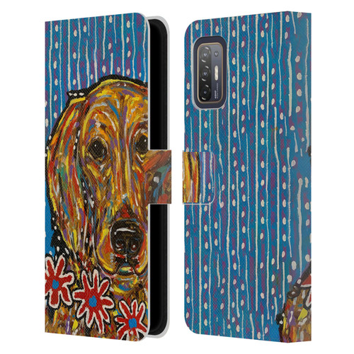 Mad Dog Art Gallery Dog 5 Golden Retriever Leather Book Wallet Case Cover For HTC Desire 21 Pro 5G