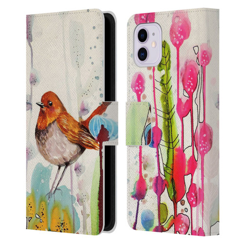 Sylvie Demers Birds 3 Sienna Leather Book Wallet Case Cover For Apple iPhone 11