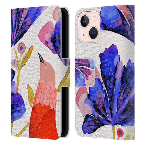 Sylvie Demers Birds 3 Red Leather Book Wallet Case Cover For Apple iPhone 13 Mini