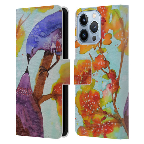 Sylvie Demers Birds 3 Kissing Leather Book Wallet Case Cover For Apple iPhone 13 Pro