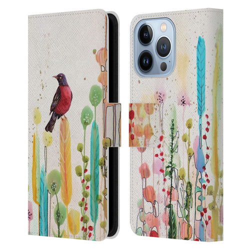 Sylvie Demers Birds 3 Scarlet Leather Book Wallet Case Cover For Apple iPhone 13 Pro
