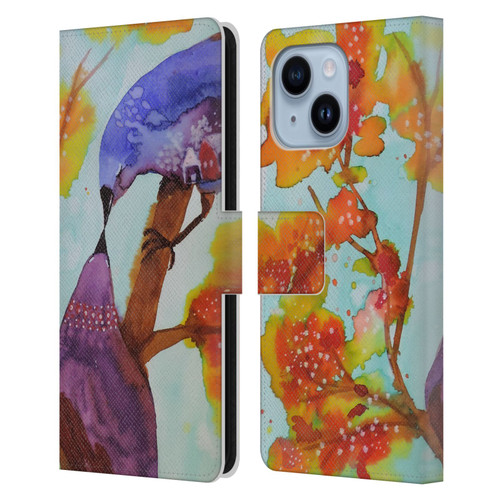 Sylvie Demers Birds 3 Kissing Leather Book Wallet Case Cover For Apple iPhone 14 Plus