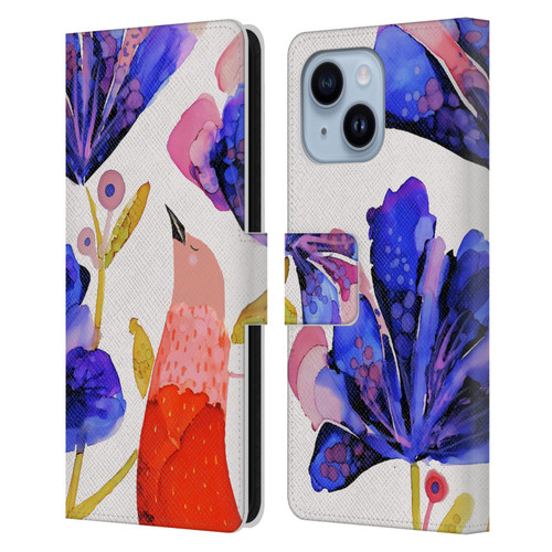 Sylvie Demers Birds 3 Red Leather Book Wallet Case Cover For Apple iPhone 14 Plus