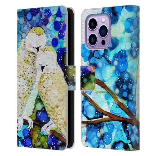 Sylvie Demers Birds 3 Owls Leather Book Wallet Case Cover For Apple iPhone 14 Pro Max