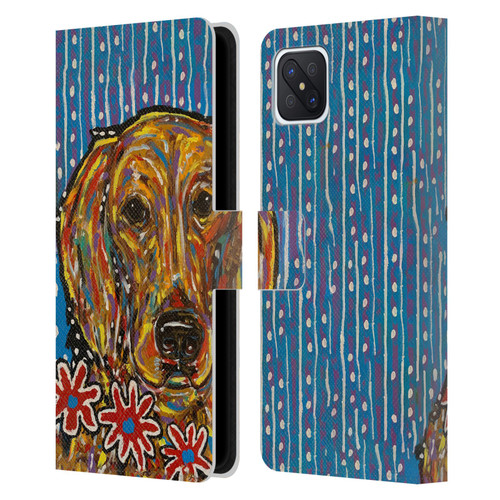 Mad Dog Art Gallery Dog 5 Golden Retriever Leather Book Wallet Case Cover For OPPO Reno4 Z 5G