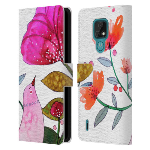 Sylvie Demers Birds 3 Crimson Leather Book Wallet Case Cover For Motorola Moto E7