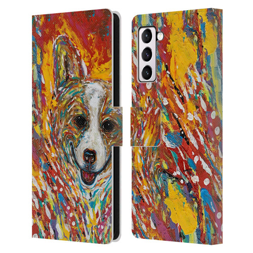 Mad Dog Art Gallery Dog 5 Corgi Leather Book Wallet Case Cover For Samsung Galaxy S21+ 5G