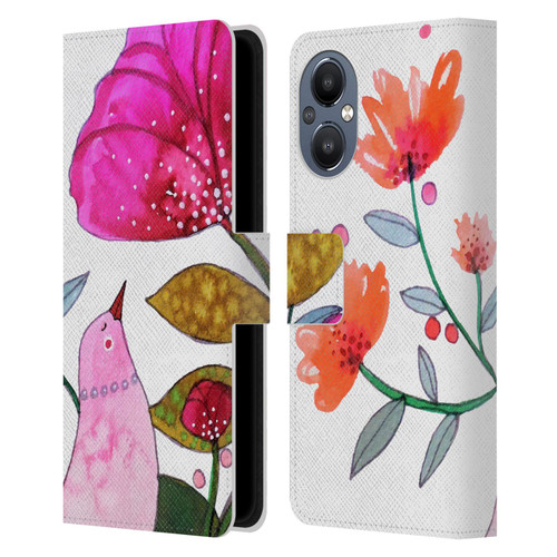 Sylvie Demers Birds 3 Crimson Leather Book Wallet Case Cover For OnePlus Nord N20 5G