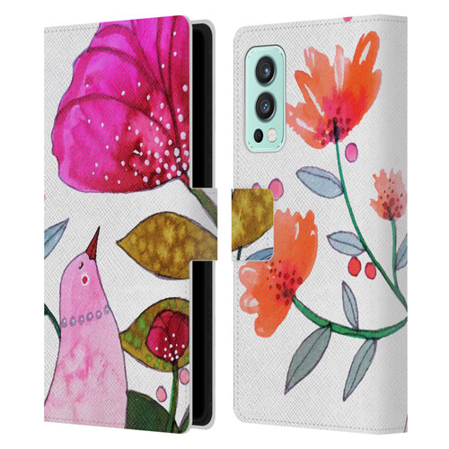 Sylvie Demers Birds 3 Crimson Leather Book Wallet Case Cover For OnePlus Nord 2 5G