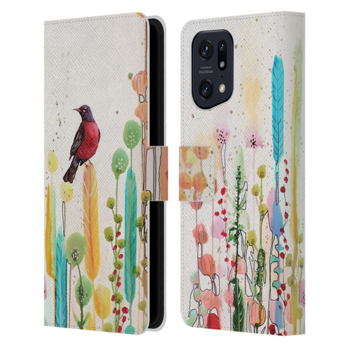 Sylvie Demers Birds 3 Scarlet Leather Book Wallet Case Cover For OPPO Find X5