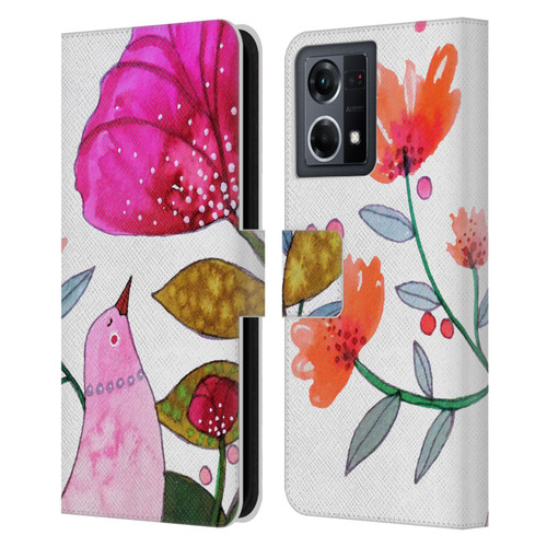 Sylvie Demers Birds 3 Crimson Leather Book Wallet Case Cover For OPPO Reno8 4G