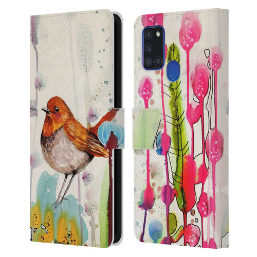 Sylvie Demers Birds 3 Sienna Leather Book Wallet Case Cover For Samsung Galaxy A21s (2020)