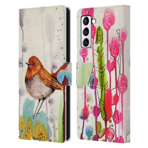 Sylvie Demers Birds 3 Sienna Leather Book Wallet Case Cover For Samsung Galaxy S21+ 5G