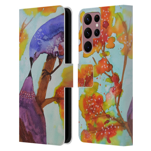 Sylvie Demers Birds 3 Kissing Leather Book Wallet Case Cover For Samsung Galaxy S22 Ultra 5G