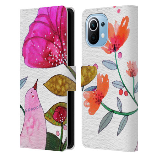 Sylvie Demers Birds 3 Crimson Leather Book Wallet Case Cover For Xiaomi Mi 11