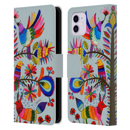 Sylvie Demers Floral Otomi Colors Leather Book Wallet Case Cover For Apple iPhone 11