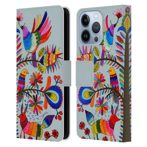 Sylvie Demers Floral Otomi Colors Leather Book Wallet Case Cover For Apple iPhone 13 Pro