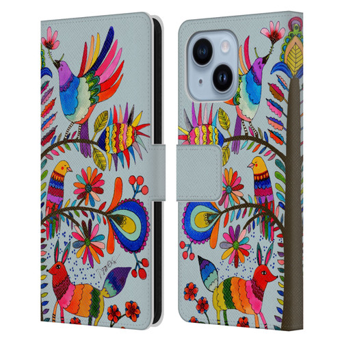 Sylvie Demers Floral Otomi Colors Leather Book Wallet Case Cover For Apple iPhone 14 Plus