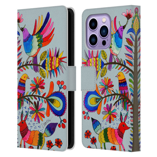 Sylvie Demers Floral Otomi Colors Leather Book Wallet Case Cover For Apple iPhone 14 Pro Max
