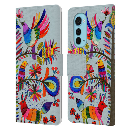 Sylvie Demers Floral Otomi Colors Leather Book Wallet Case Cover For Motorola Edge (2022)