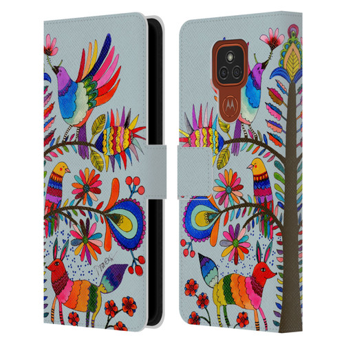 Sylvie Demers Floral Otomi Colors Leather Book Wallet Case Cover For Motorola Moto E7 Plus