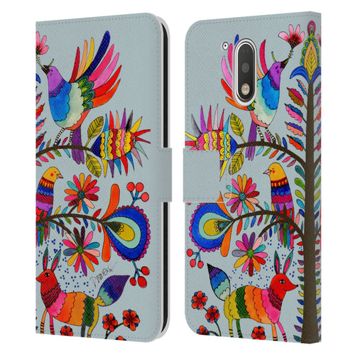 Sylvie Demers Floral Otomi Colors Leather Book Wallet Case Cover For Motorola Moto G41