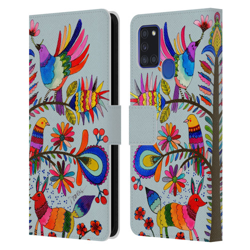 Sylvie Demers Floral Otomi Colors Leather Book Wallet Case Cover For Samsung Galaxy A21s (2020)