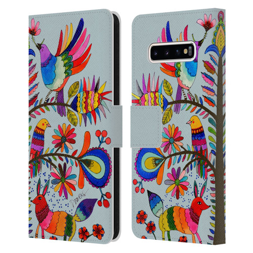 Sylvie Demers Floral Otomi Colors Leather Book Wallet Case Cover For Samsung Galaxy S10+ / S10 Plus