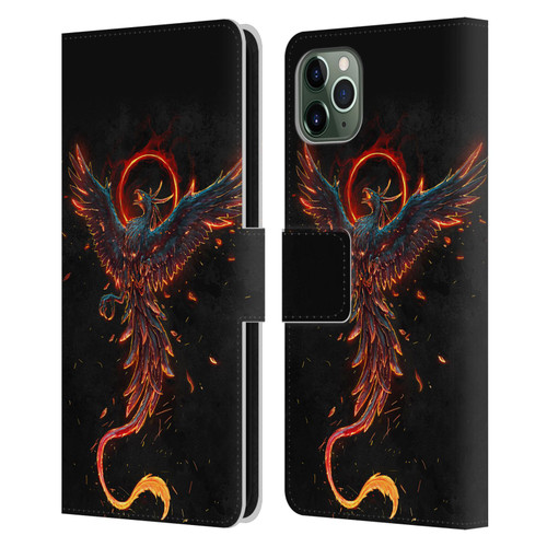 Christos Karapanos Mythical Art Black Phoenix Leather Book Wallet Case Cover For Apple iPhone 11 Pro Max