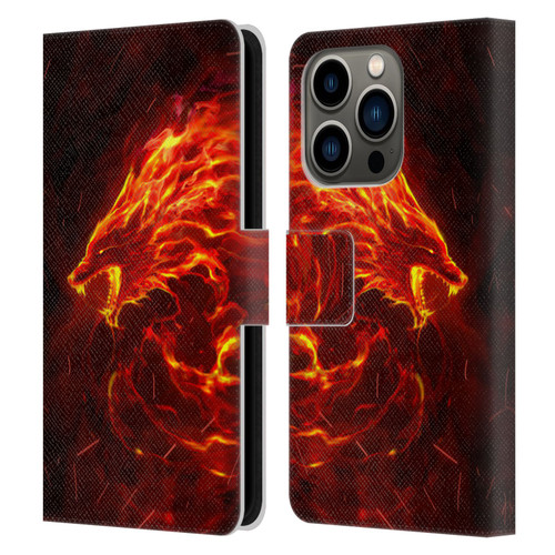 Christos Karapanos Mythical Art Wolf Spirit Leather Book Wallet Case Cover For Apple iPhone 14 Pro