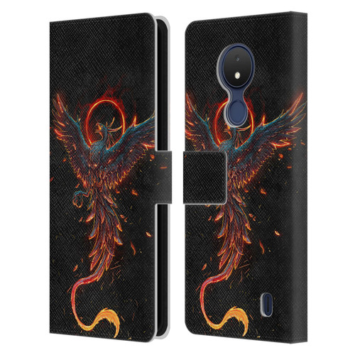 Christos Karapanos Mythical Art Black Phoenix Leather Book Wallet Case Cover For Nokia C21
