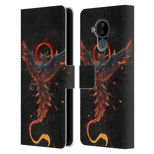 Christos Karapanos Mythical Art Black Phoenix Leather Book Wallet Case Cover For Nokia C30