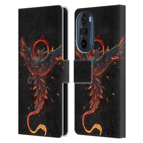 Christos Karapanos Mythical Art Black Phoenix Leather Book Wallet Case Cover For Motorola Edge 30