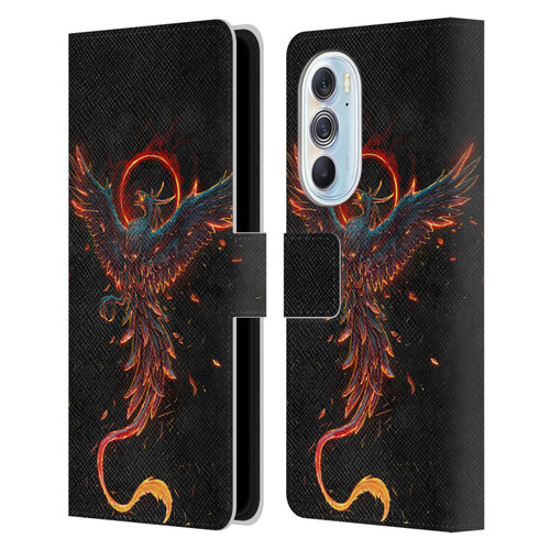 Christos Karapanos Mythical Art Black Phoenix Leather Book Wallet Case Cover For Motorola Edge X30