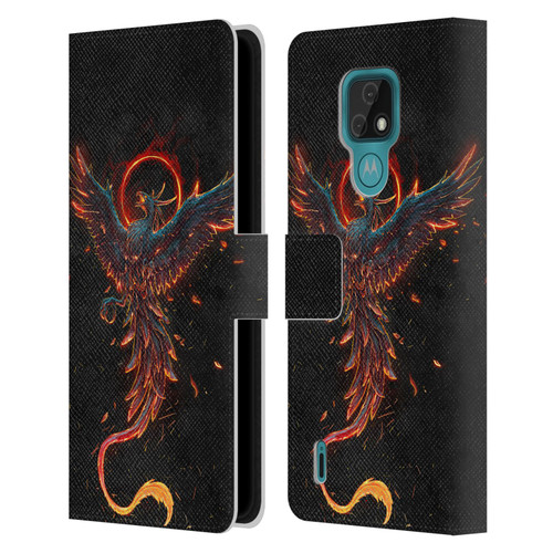 Christos Karapanos Mythical Art Black Phoenix Leather Book Wallet Case Cover For Motorola Moto E7